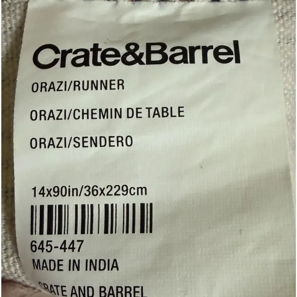 Crate & Barrel Orazi Table Runner 14x90 Cotton Geometric Embroidered Decor